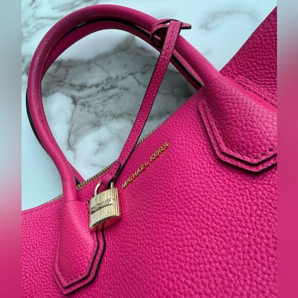 Michael Kors Fuchsia Pink Satchel – Pebbled Leather + Gold Lock & Strap - Picture 16 of 17
